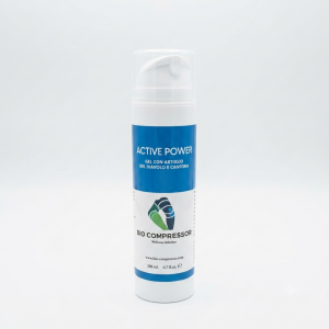 Flacone gel riscaldante Active Power con artiglio del diavolo e canfora Bio-Compressor su sfondo bianco